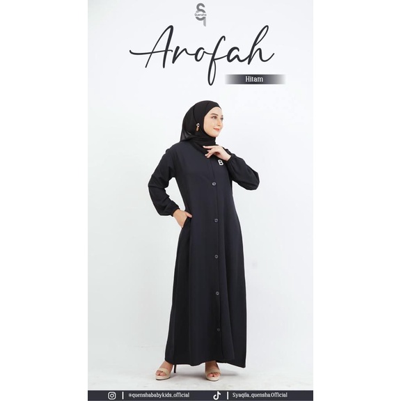 (READY STOCK)Gamis Arofah by Quensha mom - Gamis hitam - gamis hari hari - gamis simple casual - Gam