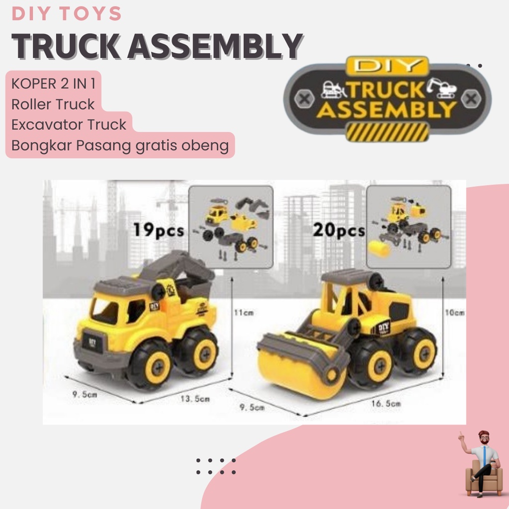 Mainan Mobil Bongkar Pasang Anak Laki DIY Truck Assembly 2 in 1 dengan Koper