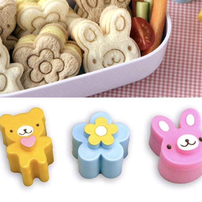 3 Pcs Cetakan Pemotong Bento Roti Cookies Sandwich Kelinci Panda Bunga