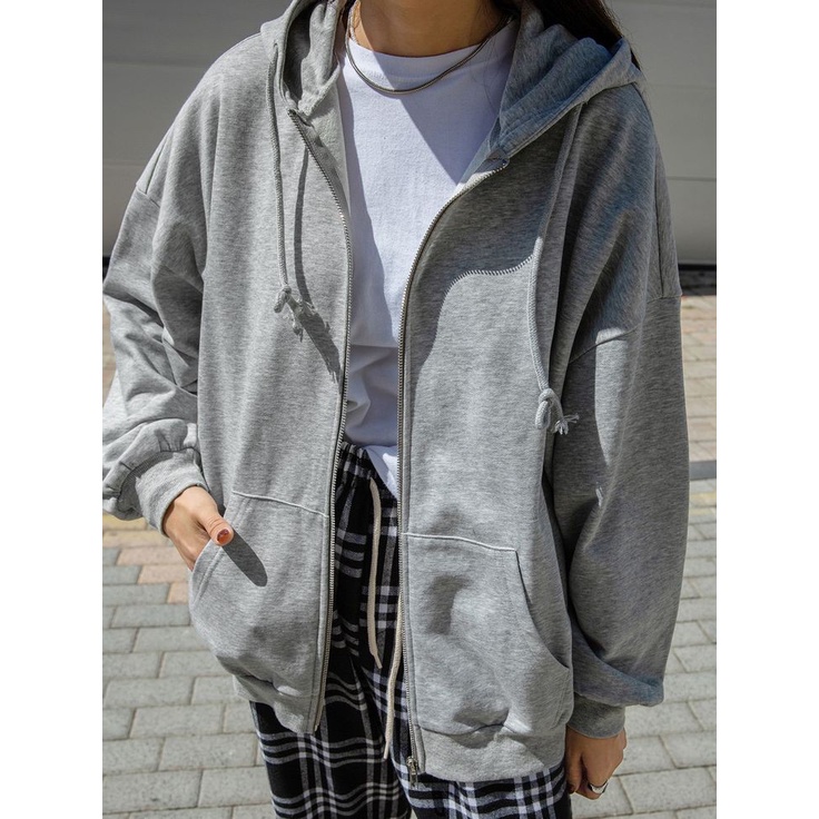 Hoodie Zipper Big Size Jumbo Jacket Pria Wanita Oversize Sweater Atasan Stylish Korean Fashion Casual OOTD Kekinian