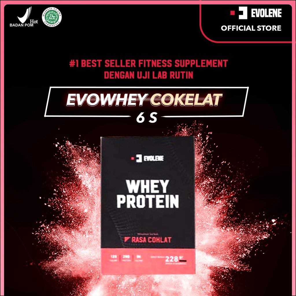 Evolene Whey Protein Cokelat 6 Sachet Susu Protein Suplemen Workout Evolene Samarinda