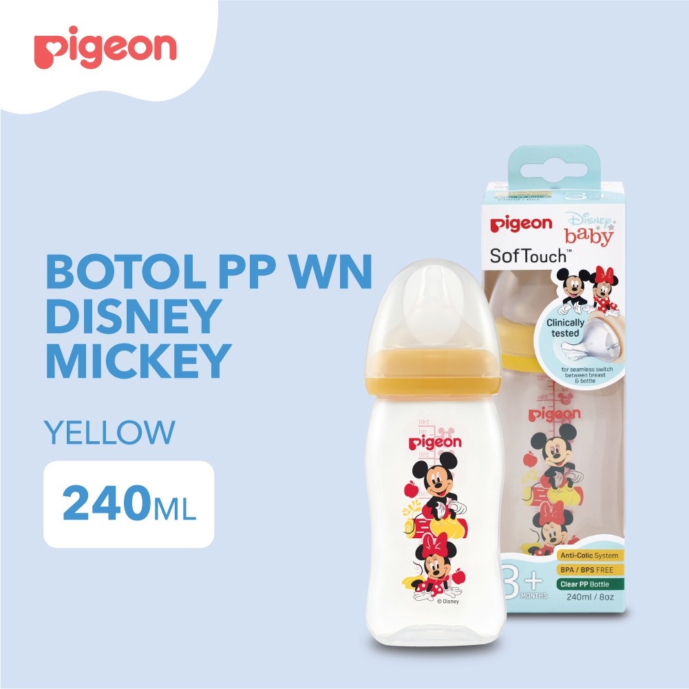 Pigeon PP Wide Neck with P-Plus Nipple Botol Susu [240 mL] PR010318