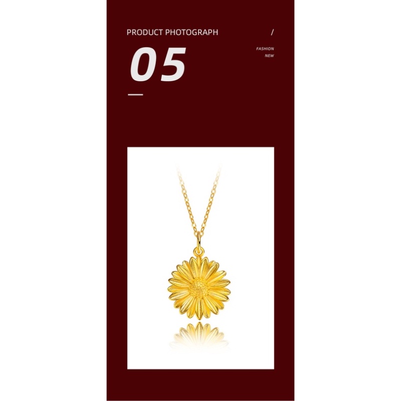 Goldkingdom Fashion Perhiasan Emas Asli Kadar 375 Bangkok Aksesoris Ready Stock Daisy Kecil O-Kata Kalung Segar Dan Manis Bunga Matahari Liontin Klavikula Rantai Wanita