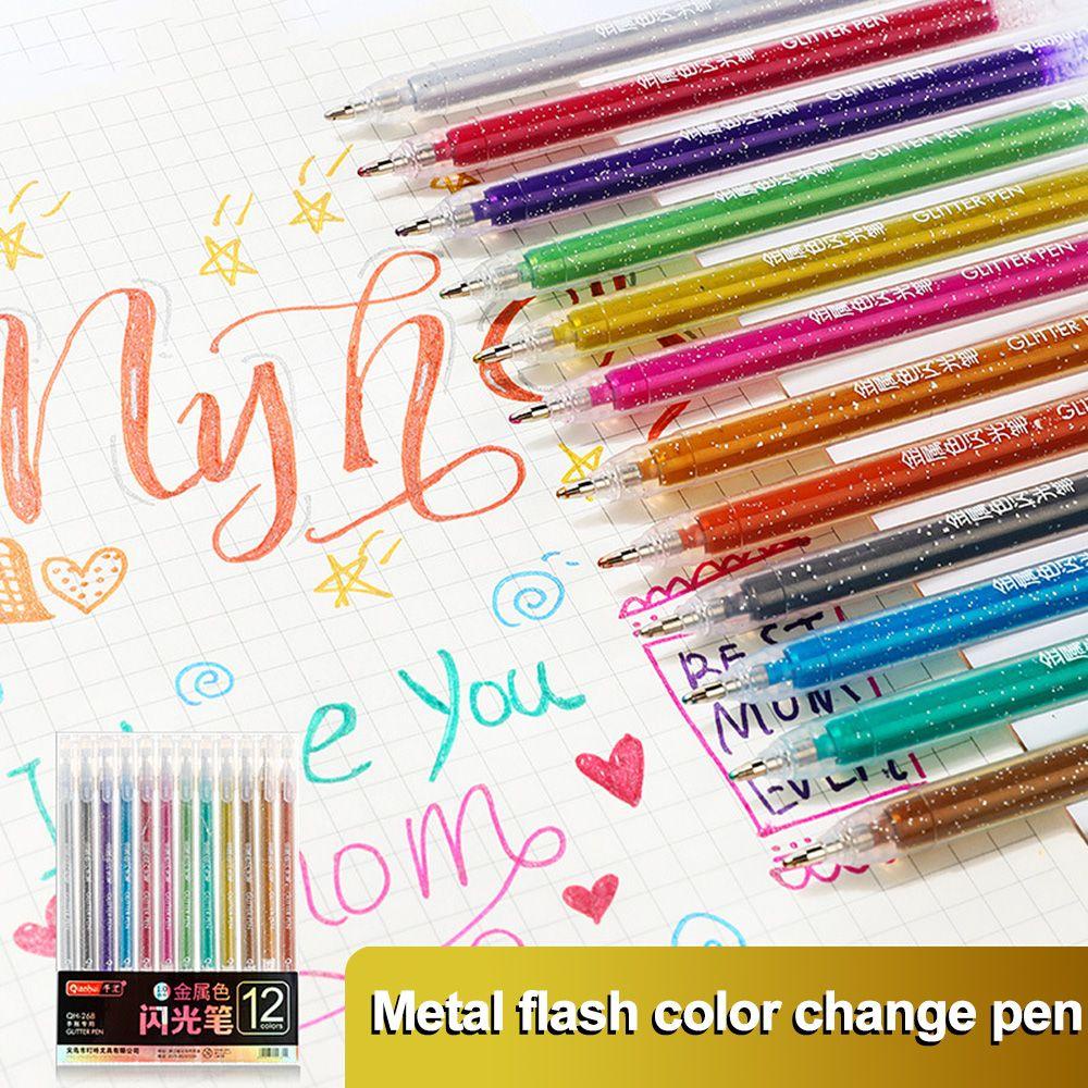 Top 12Pcs Glitter Gel Pen Lucu Alat Menggambar Alat Tulis Flash Marker