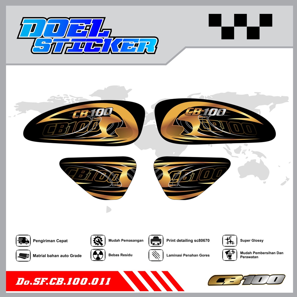 Sticker Striping Honda CB 100 List Variasi Hologram , Crome Doel 011