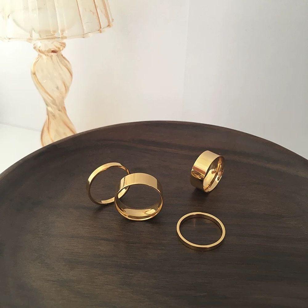 Mxbeauty Cincin Wanita Trendi Pasangan Sederhana Perhiasan Fashion Baja Titanium Lapis Emas