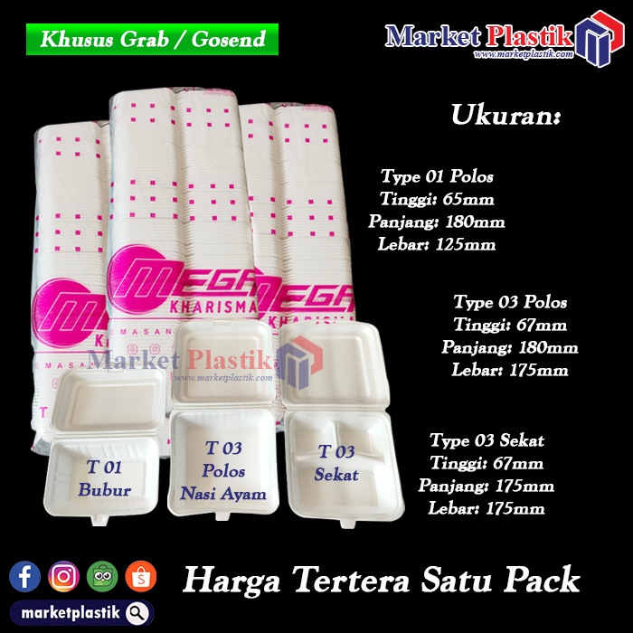 Per pack styrofoam , gabus , foam kotak nasi Bubur besar mega kharisma