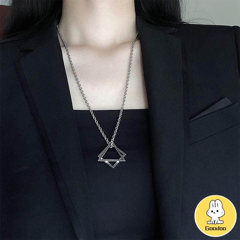 Kalung Liontin Bentuk-SWegitiga Geometris Bahan Titanium-SWteel Gaya Hip Hop Untuk Unisex -Doo