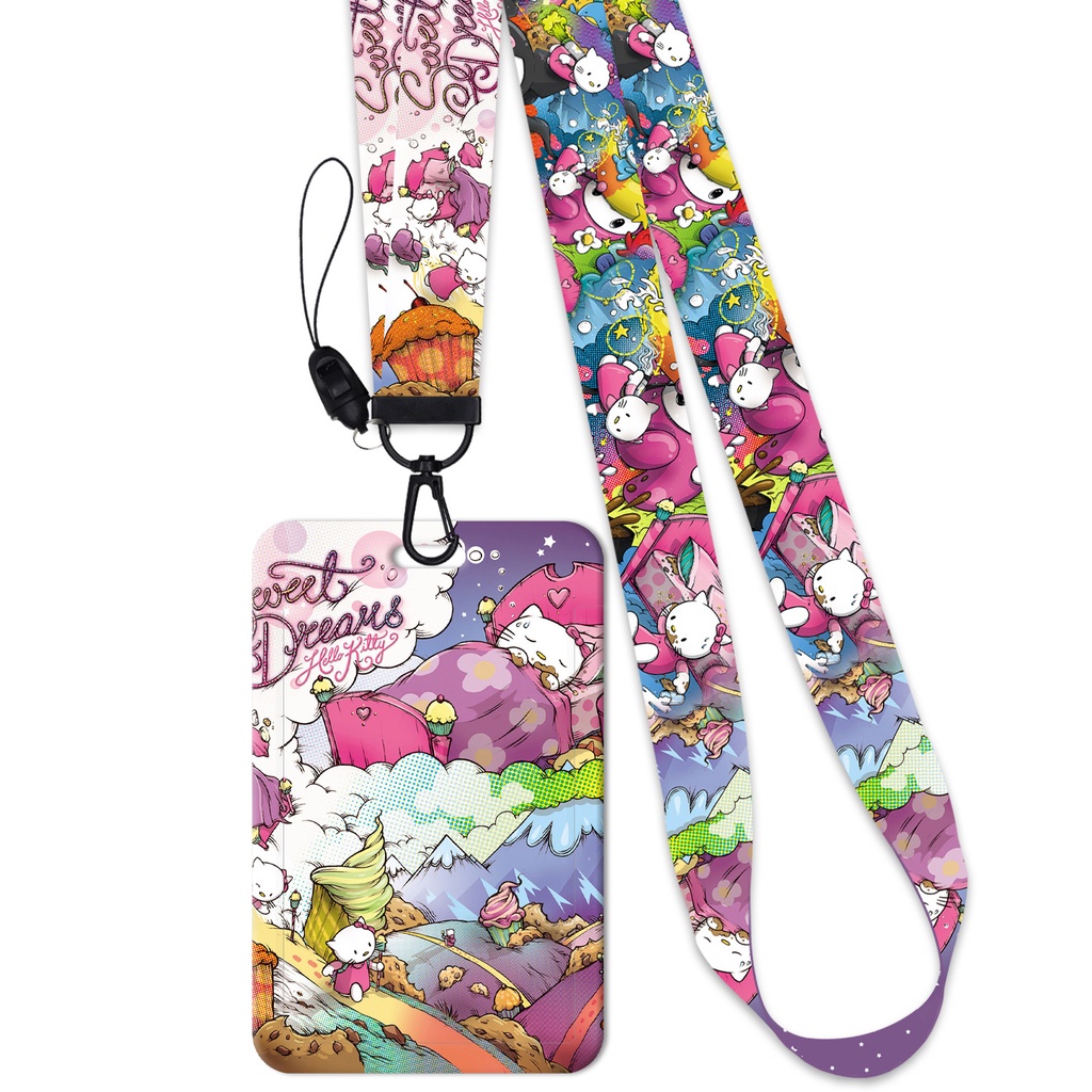 Tali lanyard Motif Kartun Kucing Warna pink Untuk Handphone