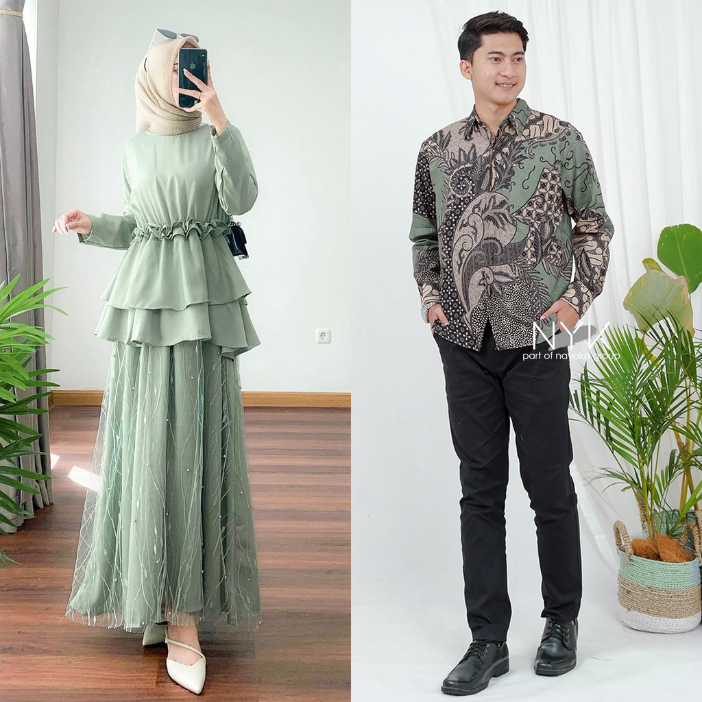 BISA COD - COUPLE GAMIS ELAINE BRUKAT TILLE TULLE MUTIARA - COUPLE DRESS KONDANGAN BRUKAT MODERN - BAJU WISUDA REMAJA KEKINIAN - COUPLE GAMIS MUSLIM - BAJU COUPLE PASANGAN