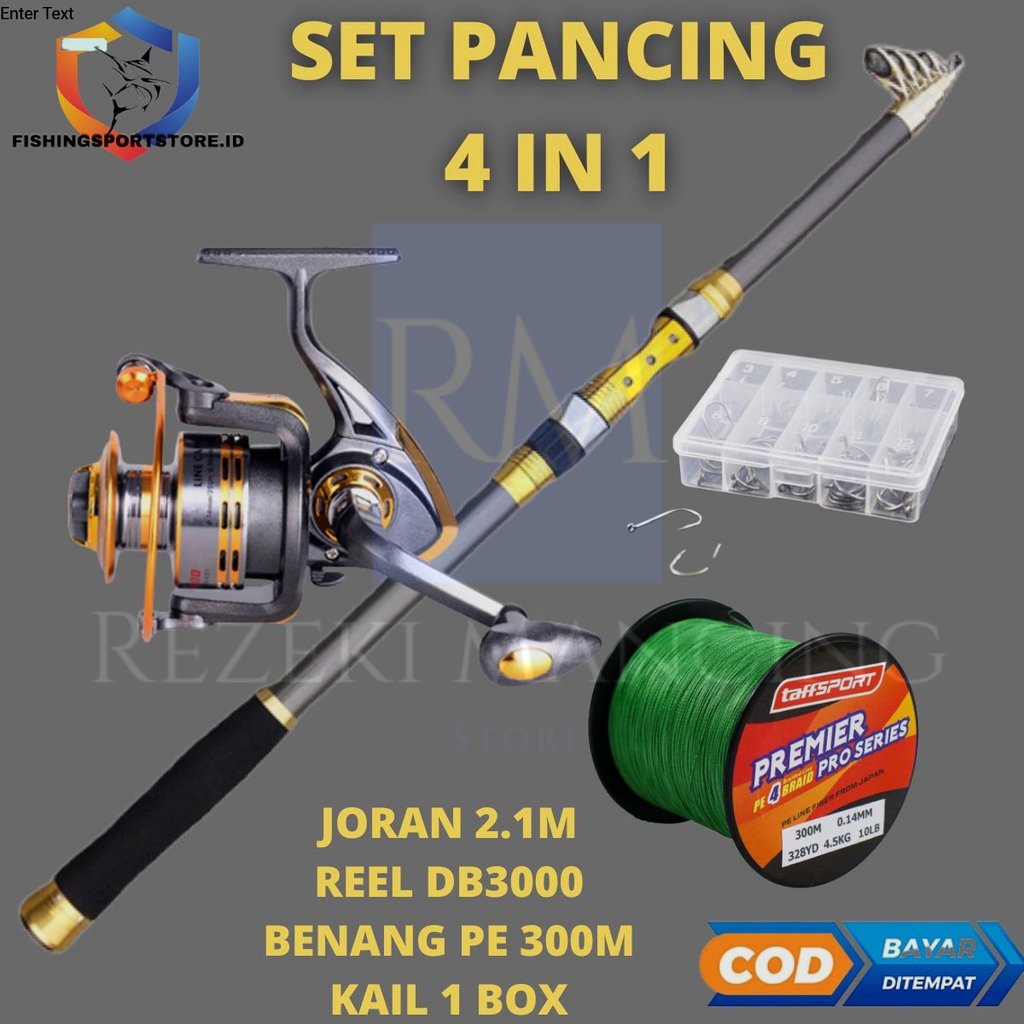 Set Pancing Pinggir Laut Joran 210cm Reel Katrol Gulungan10 Ball Bearing DB3000 Benang Tali PE 300 M