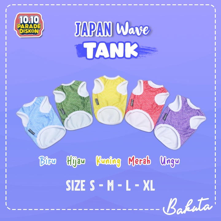 Baju Kucing Model Kaos Motif Tank Japan Wave Warna Warni | Japan Wave Tank Bakuta