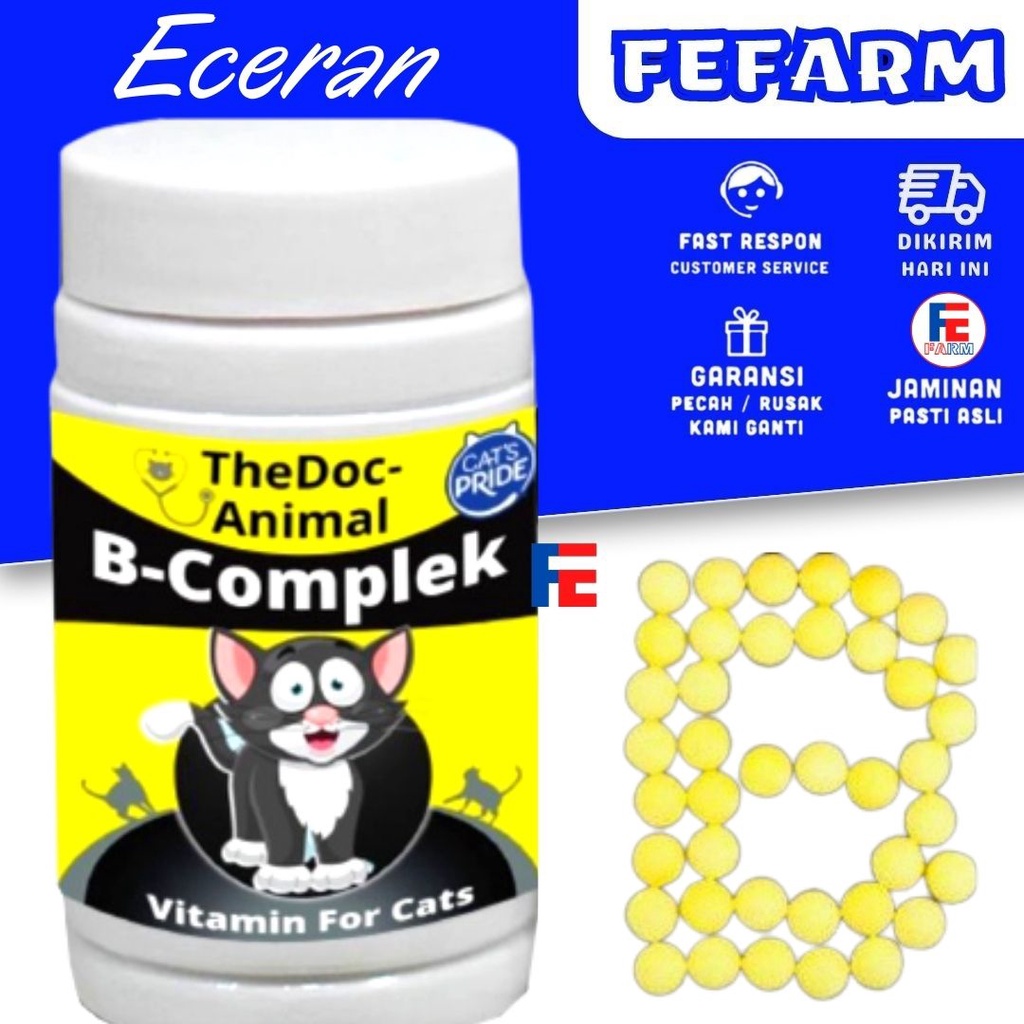 Vitamin Kucing B COMPLEX TABLET untuk Meningkatkan Imun Merawat Bulu Anti Rontok Cat Hewan Peliharaan FEFARM