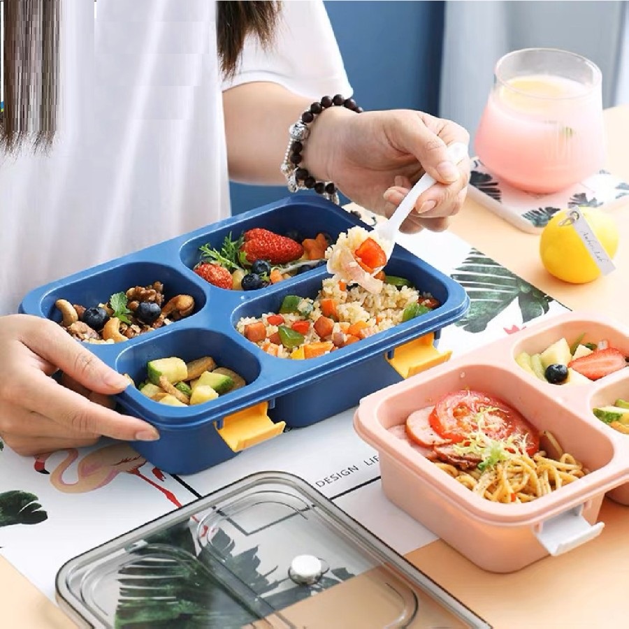 E010  Kotak Bekal Tempat Makan Lunch Box 4 Sekat / Kotak makan Bento 4 Grid