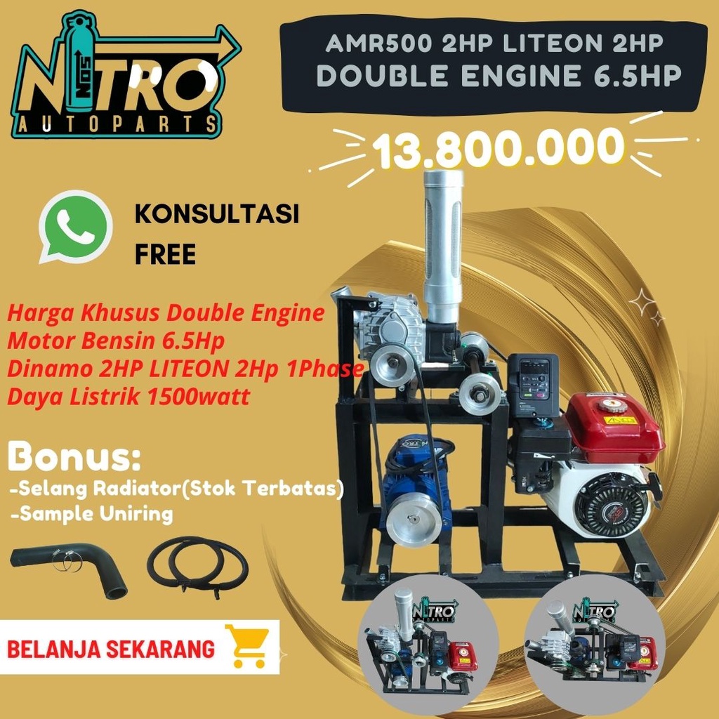 Supercharger Amr500 2Hp Inverter HNC Hv100 2hp dan Mesin Bensin 6.5hp