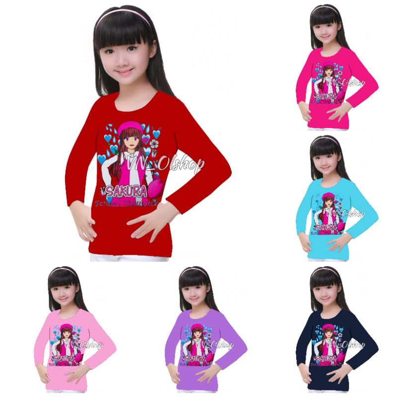 Kaos sakura single topi atasan lengan panjang anak perempuan murah | motif sakura school simulator |