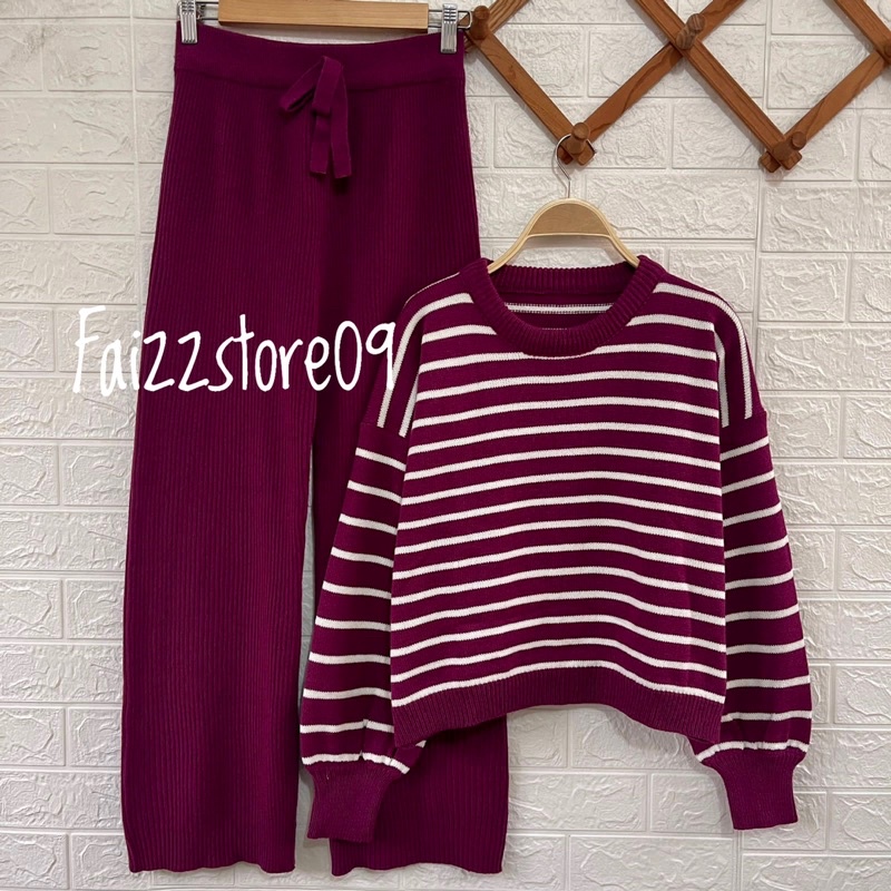 ONESET SWEATER RAJUT TITI STRIPY KULOT