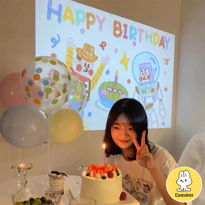 【COD】Happy Birthday Mini Proyektor Selamat Ulang Tahun Lampu Proyeksi Foto Alat Peraga Mini Dekorasi Pesta Gift -Doo