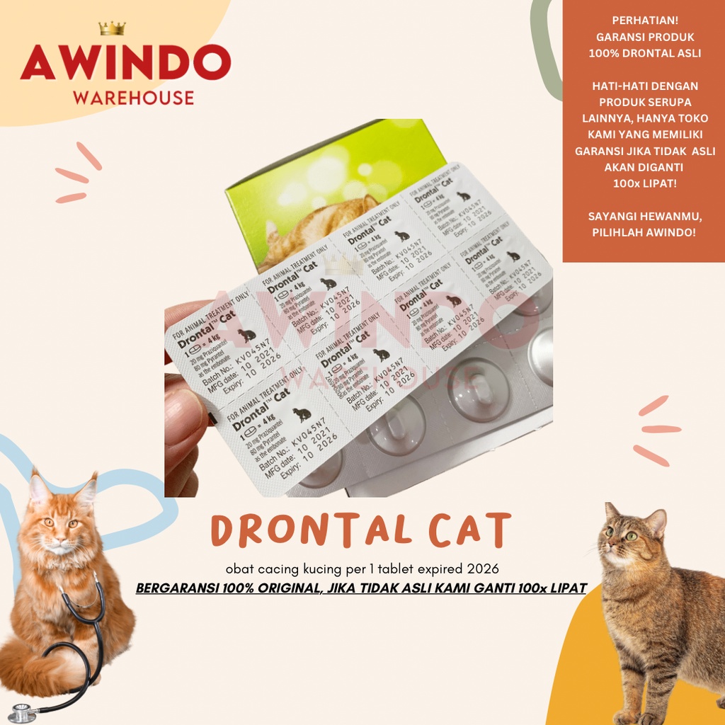 DRONTAL CAT KUCING 1 TABLET - Obat Cacing Hewan Kucing Cat Kitten Image 2