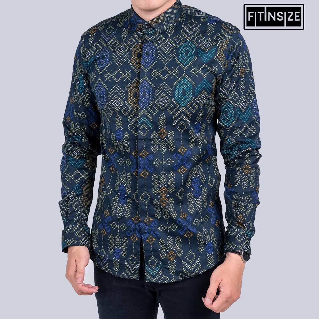 BATIK COUPLE AYAH DAN ANAK SLIMFIT KATUN STRETCH CASUAL/FORMAL BATIK COUPLE BANYAK DICARI MOTIF SONGKET NAVY