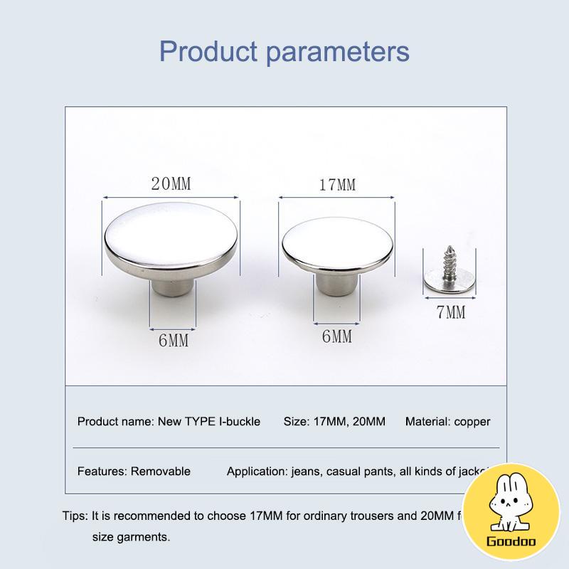 Kancing Jeans Bebas Kuku tipe Sekrup yang Dapat Dilepas Kancing Logam Penyesuaian Pinggang -Doo