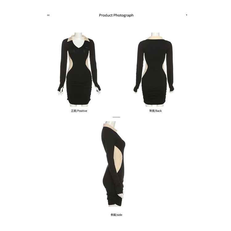 #Sisjuly# Dress Wanita Lengan Panjang Retro Wanita Kerah POLO Kontras Warna Yang Cocok Menerima Pake