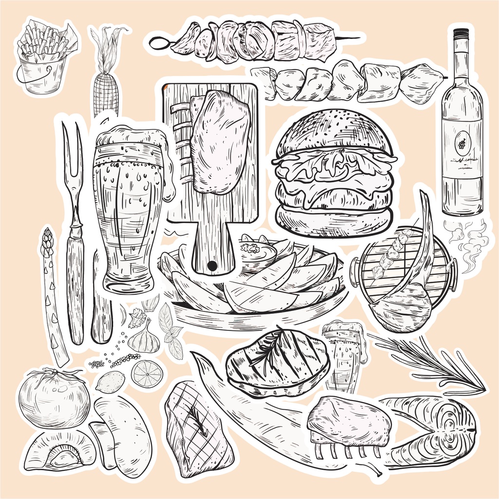 

( 20 pcs ) murah stiker label satuan tema SKETCH BARBEQUE