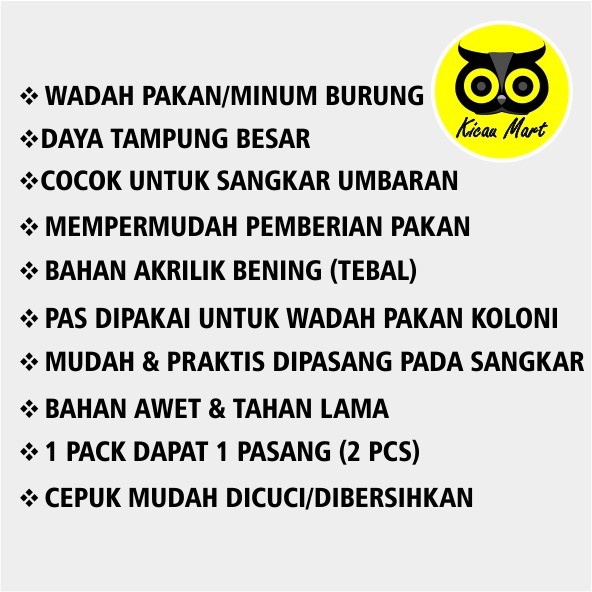 CEPUK POX ELITE SONG WADAH TEMPAT PAKAN MAKANAN MINUM BURUNG TERNAK LOVEBIRD KUCING HAMSTER VTSLPKS1