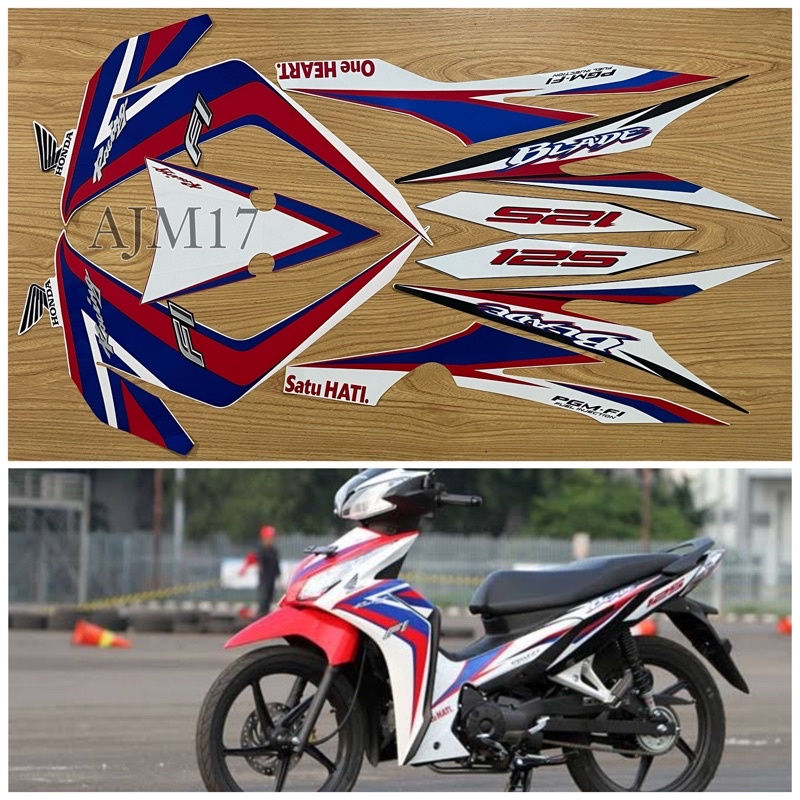 STIKER STRIPING MOTOR BLADE FI 2014 MERAH PUTIH LIS BIRU