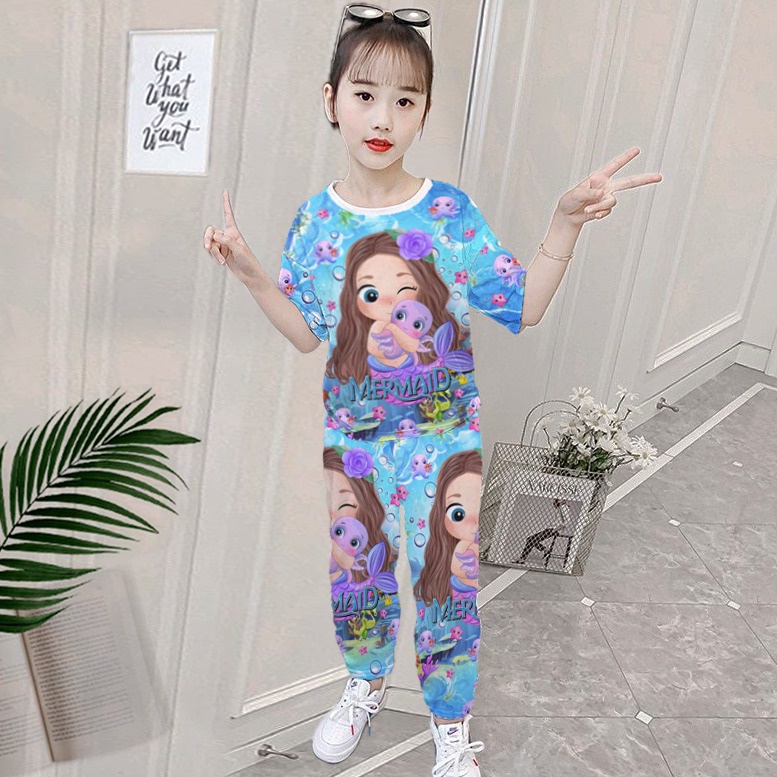 VINCE - FASHION - Setelan Baju Celana Panjang Anak Perempuan Full Print