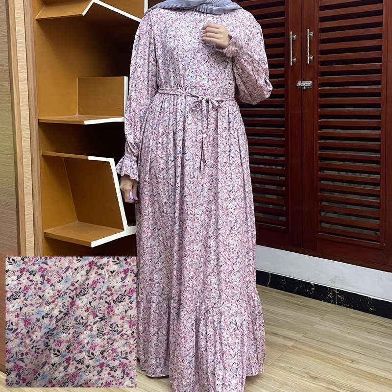 [SIZE STANDAR VOL 1] Floral dress maxi dress panjang gaun casual bunga wanita-flamingo