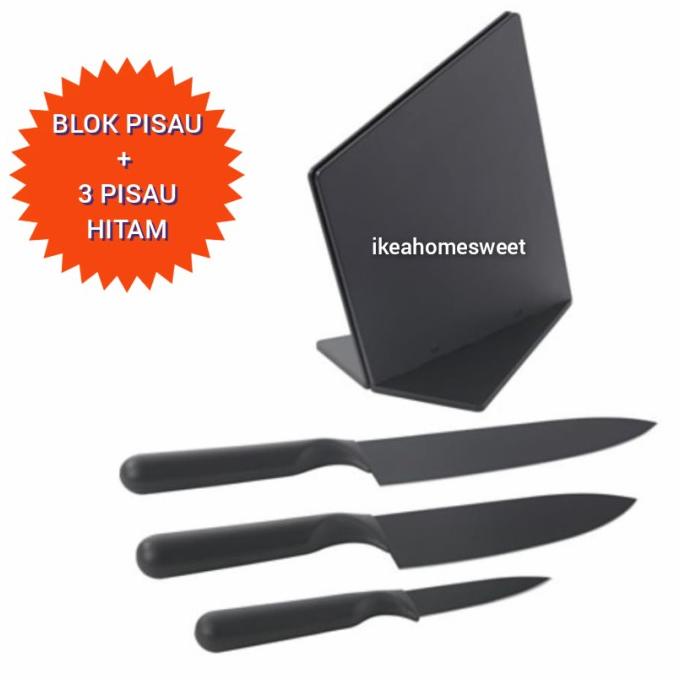 Blok Tempat Pisau + 3 Pisau / Pisau Set Hitam Bahan Baja 3 ukuran masih banyak