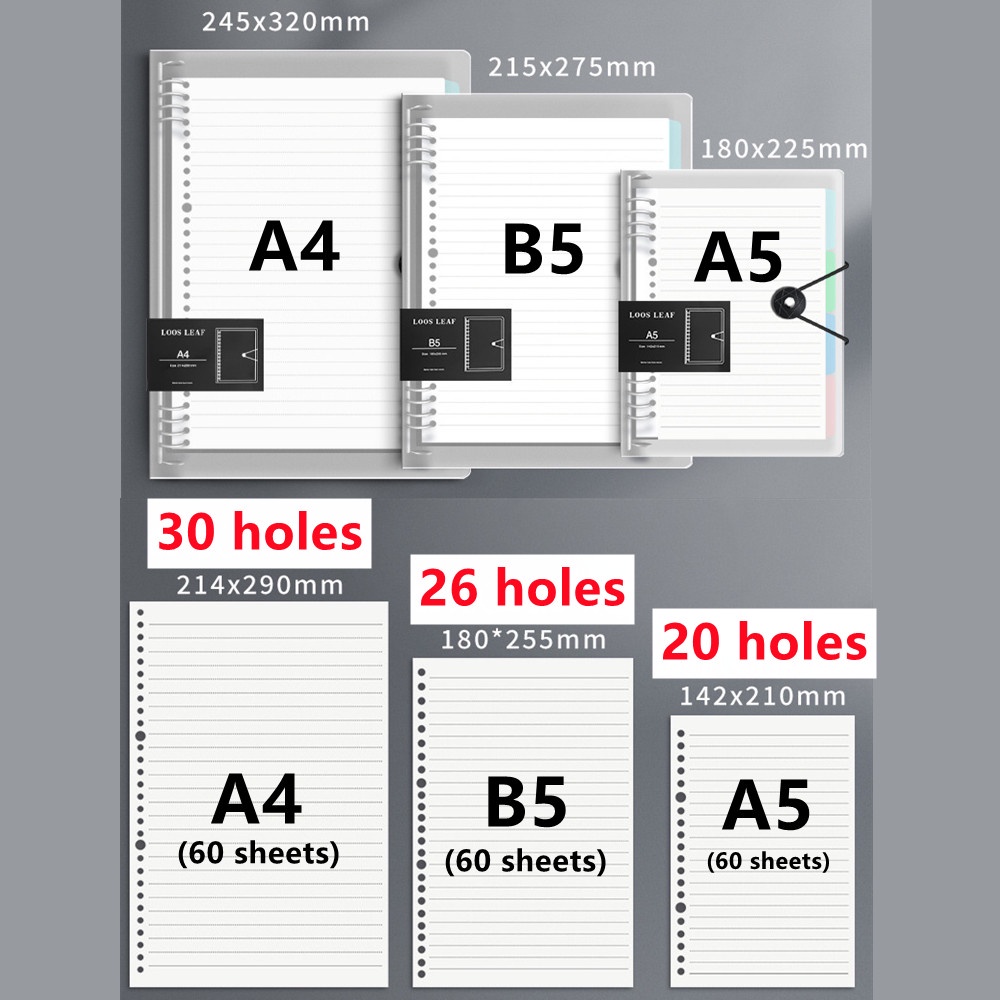 Ring Binder Loose Leaf Kosong Transparan Kapasitas Besar A4 / B5 / A5