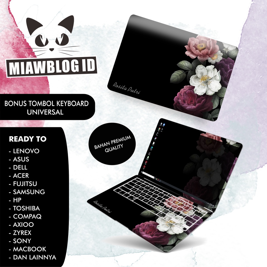 Garskin Laptop Custom Full Body (Black Flowers)