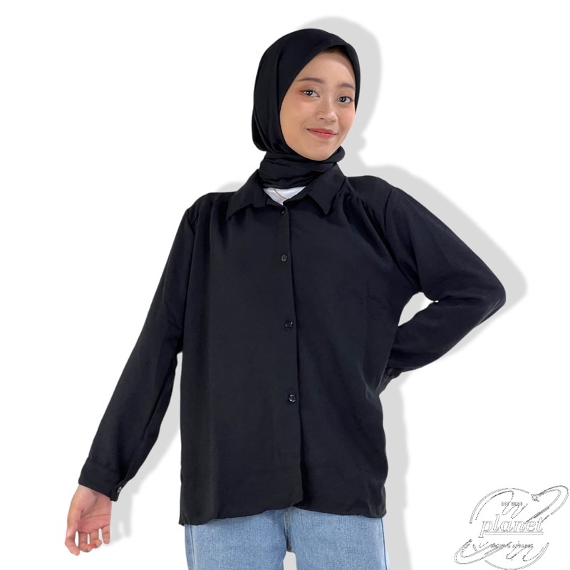 KEMEJA POLOS WANITA HITAM PUTIH MURAH KEMEJA WANITA LENGAN PANJANG ALL SIZE JUMBO