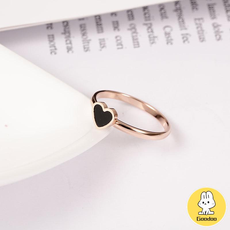 Korean Cinta Hati Cincin Titanium Lapisan Emas Model  Rose Gold Gold Ring Aksesoris Wanita -Doo