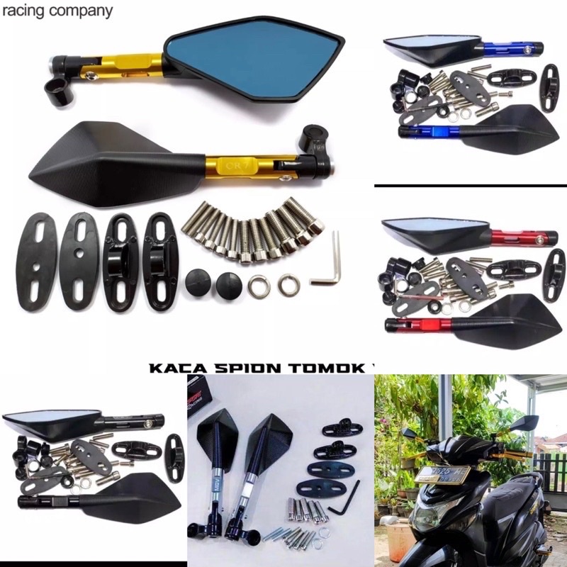 PROMO TERMURAH Spion Tomok V5 Full CNC non Breket Fearing Universal Smua motor (HARGA SUDAH SEPASANG KIRI KANAN) KACA BIRU