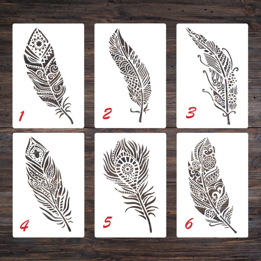 Plastic Stencil - Stensil Dekorasi Motif_FEATHER 01