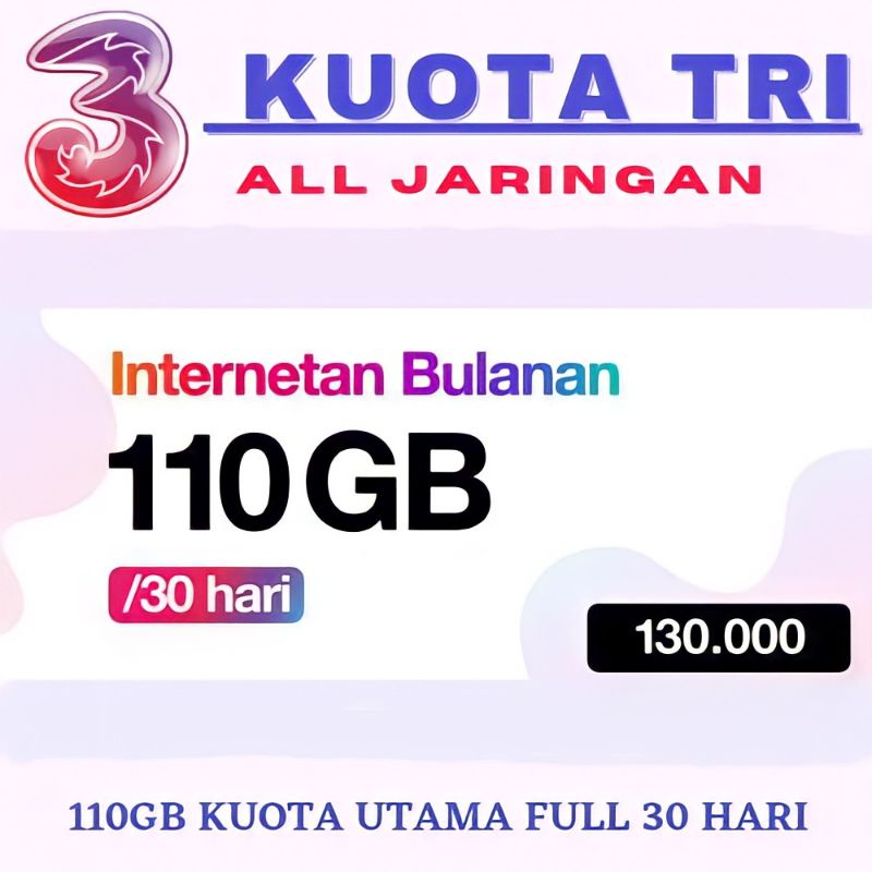 PAKET INTERNET KUOTA TRI 100GB NASIONAL 30HARI