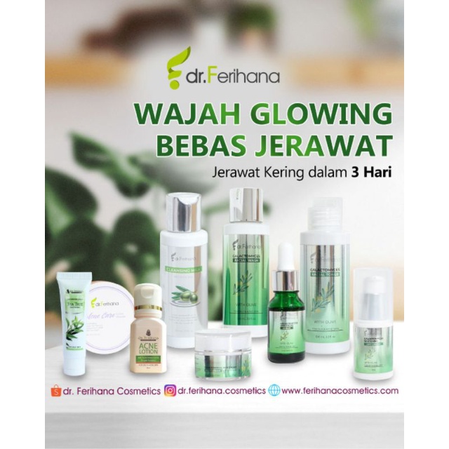 (Dr Ferihana) Paket Premium Whitening Acne Galactomyces with Olive for Oily Skin