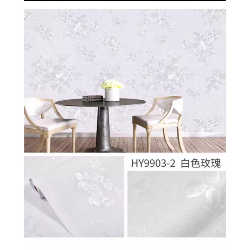 wallpaper stiker dinding putih polos motif bunga mawar