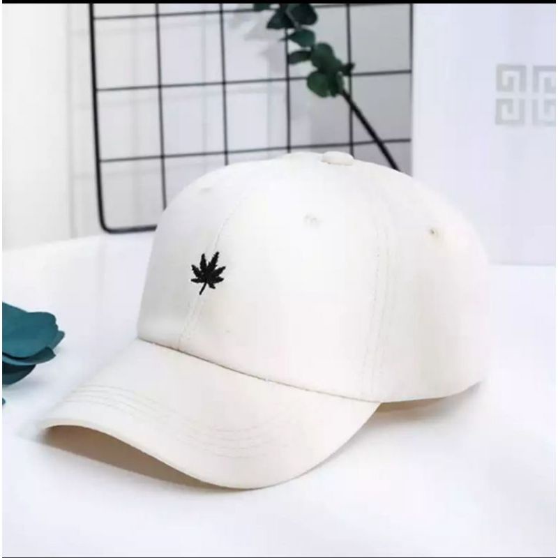 Topi Baseball Bordir Mini Daun / Topi Daun Ring Besi Laki Perempuan Remaja Dewasa