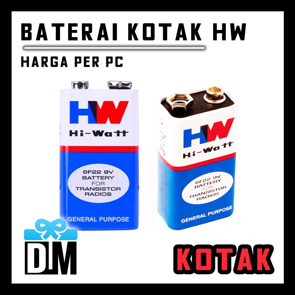 Batre Baterai Kotak HW Hi watt 9v Square Battery Cubic