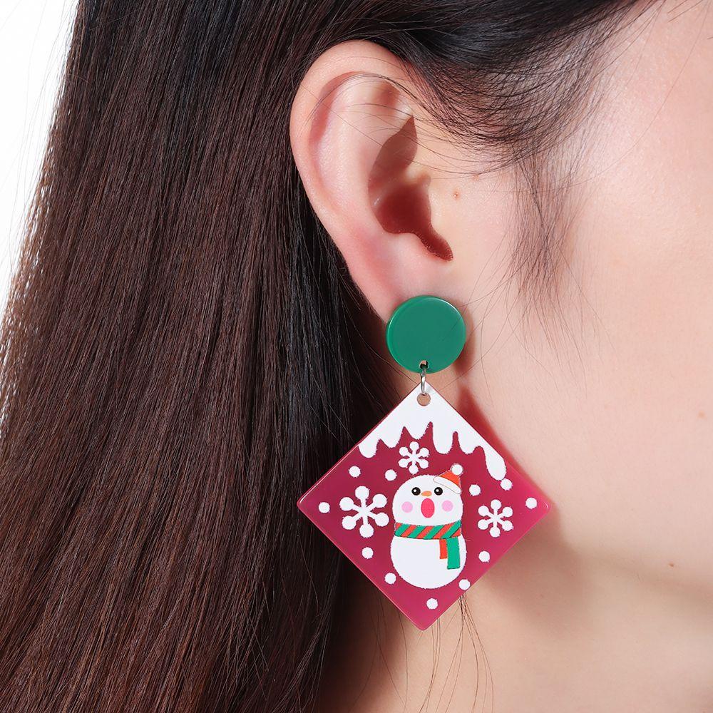 R-bunga Anting Natal Mode Kreatif Snowflake Snowman Xmas Hadiah Akrilik