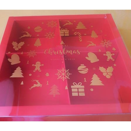 

5 Pcs Kardus Eggtart Mika Natal Dus Fruitpie Dus Pie Susu Merah Merry Christmas Sekat 4 Packaging Hampers