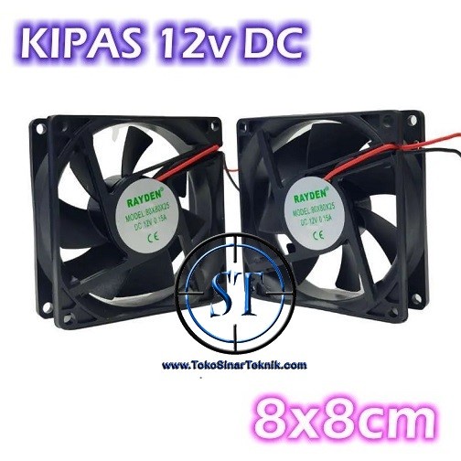 Fan Dc 8cmx8xm Kipas Angin Blower Udara Ukuran 8cm x 8cm Hitam Plus Kabel Merah Hitam DC 12v Power Aktif Ampli Pendingin