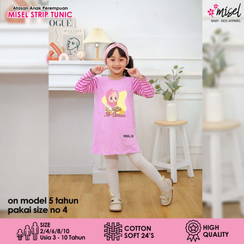 T'shirt Tunik Salur Anak Perempuan Tangan Panjang Motif Karakter Muslim usia 2-9 tahun