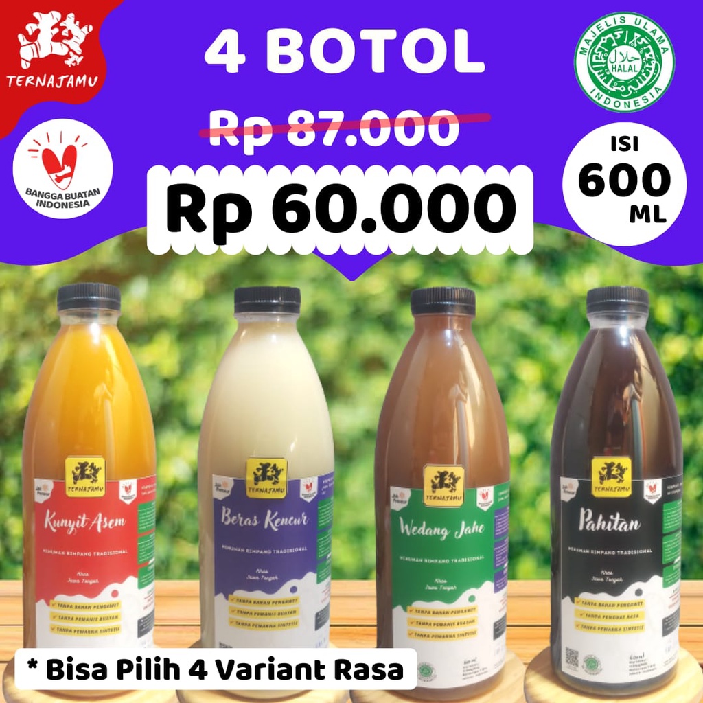 Jual Promo 4 Botol Jamu Kunyit Asem Beras Kencur Empon Empon Wedang