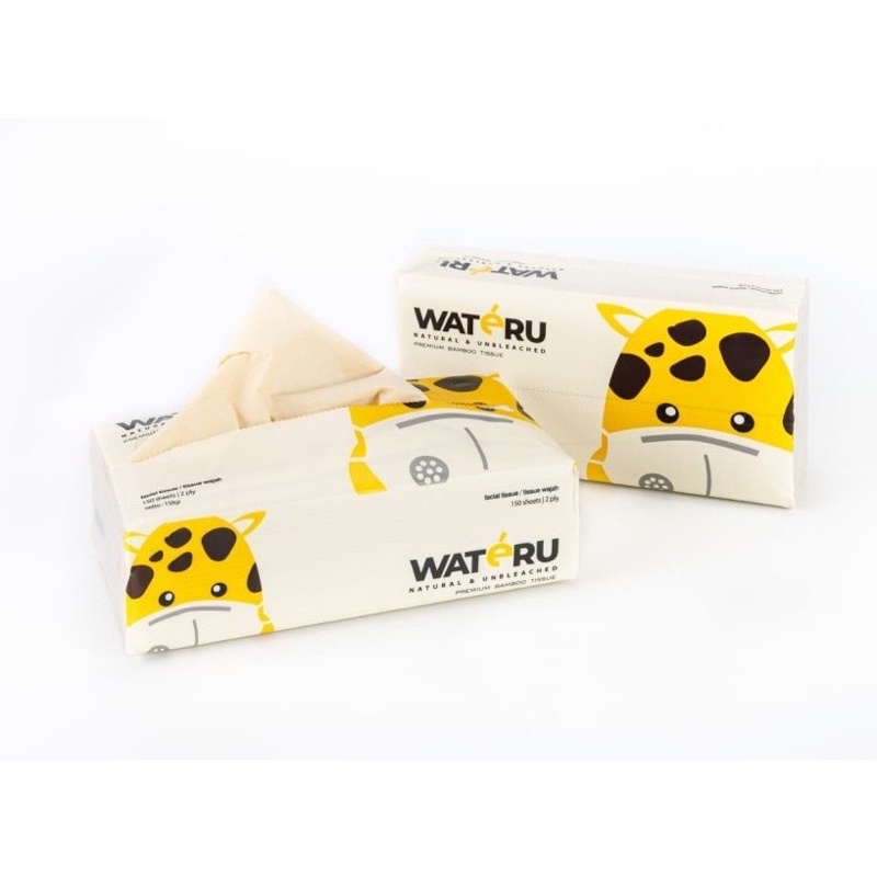 Wateru Premium Bamboo Unbleached Facial Tissue 150 Sheets 2 Ply