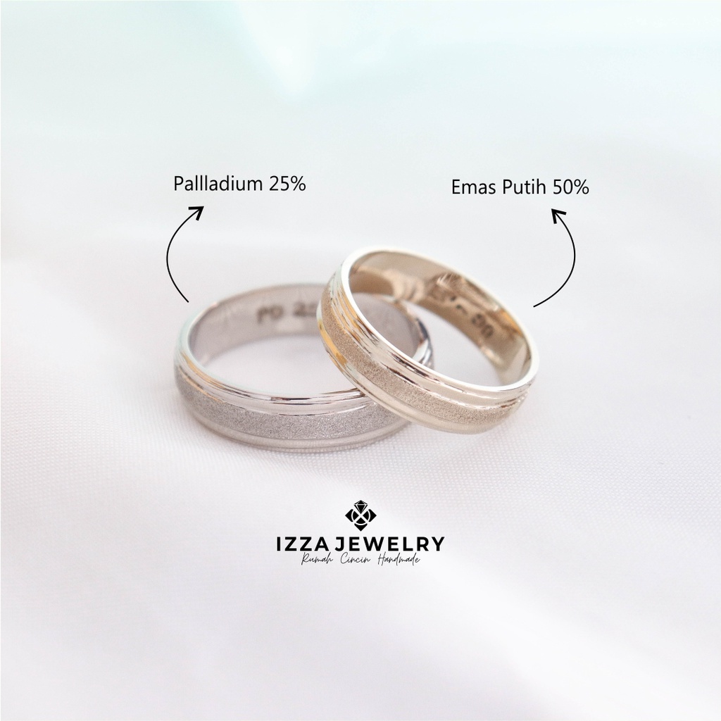 Cincin Nikah Emas Putih 50% dan Palladium 25% Asli Ukir Nama Free Box Kayu